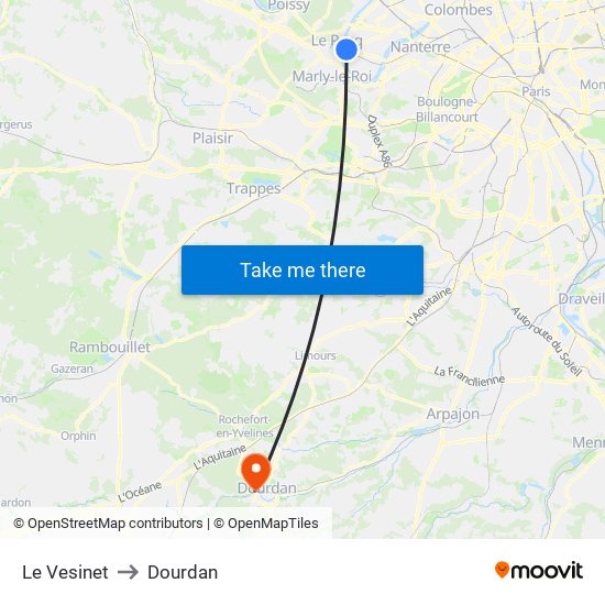 Le Vesinet to Dourdan map