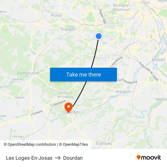 Les Loges-En-Josas to Dourdan map