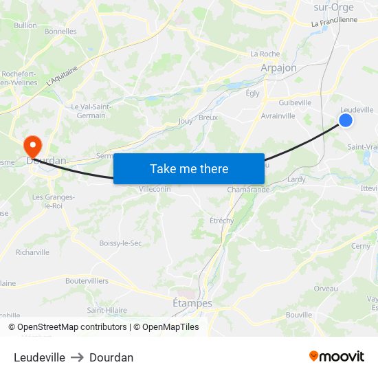 Leudeville to Dourdan map