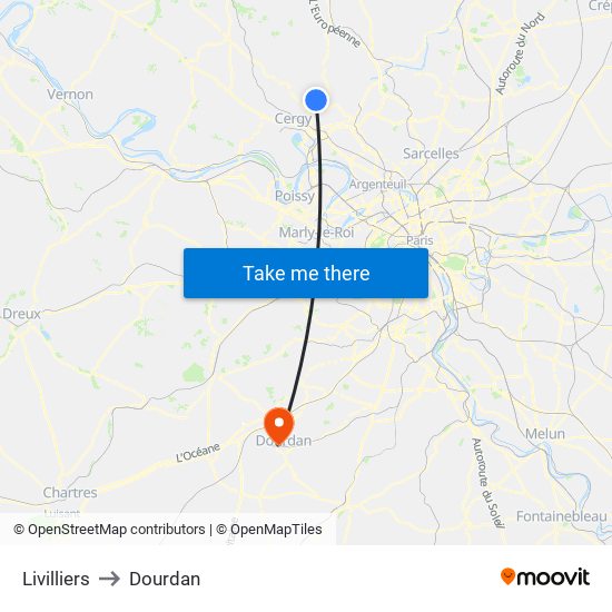 Livilliers to Dourdan map