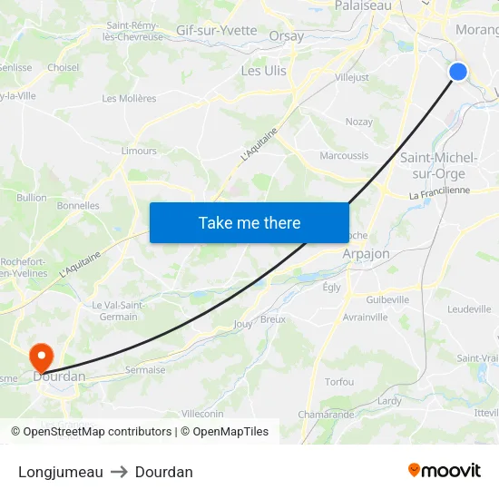 Longjumeau to Dourdan map