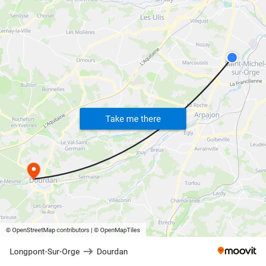 Longpont-Sur-Orge to Dourdan map