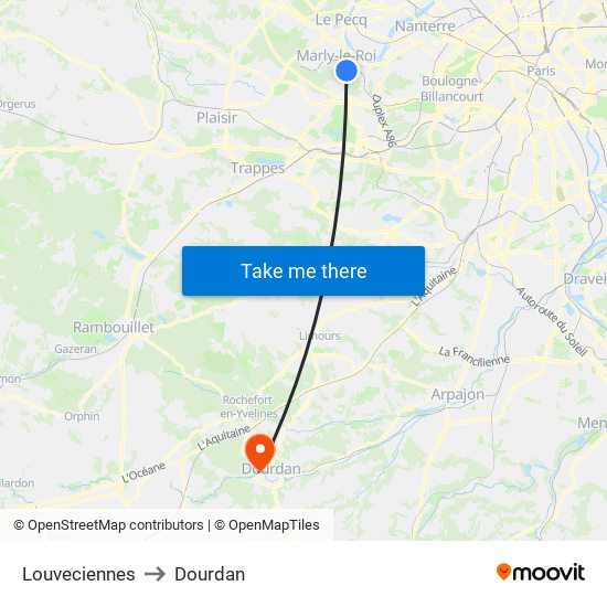 Louveciennes to Dourdan map