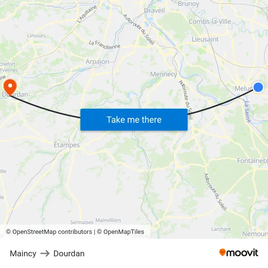 Maincy to Dourdan map