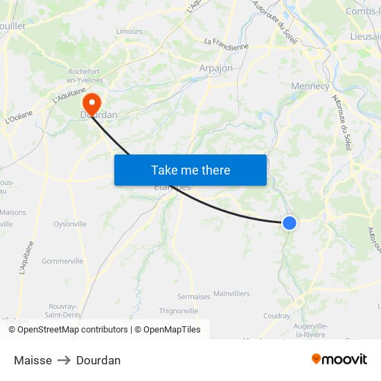 Maisse to Dourdan map