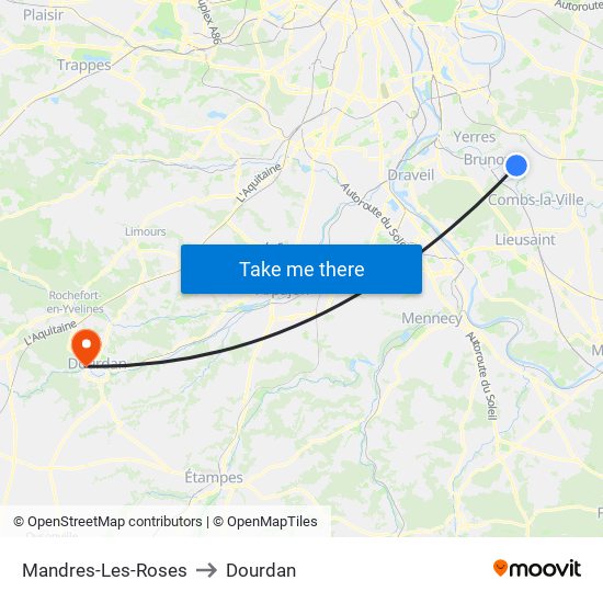 Mandres-Les-Roses to Dourdan map