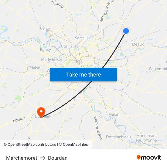 Marchemoret to Dourdan map