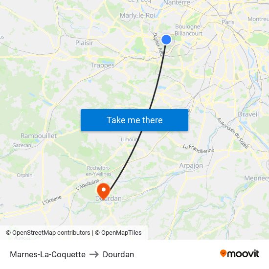 Marnes-La-Coquette to Dourdan map