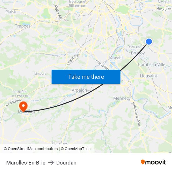 Marolles-En-Brie to Dourdan map