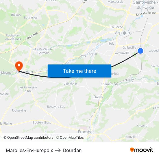Marolles-En-Hurepoix to Dourdan map