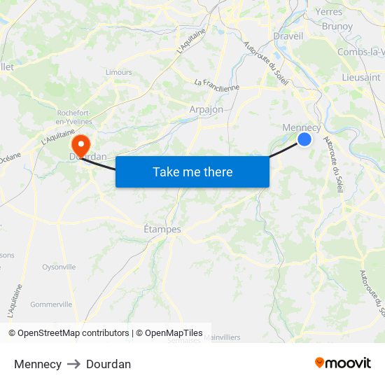 Mennecy to Dourdan map