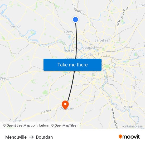 Menouville to Dourdan map