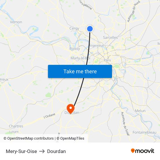 Mery-Sur-Oise to Dourdan map