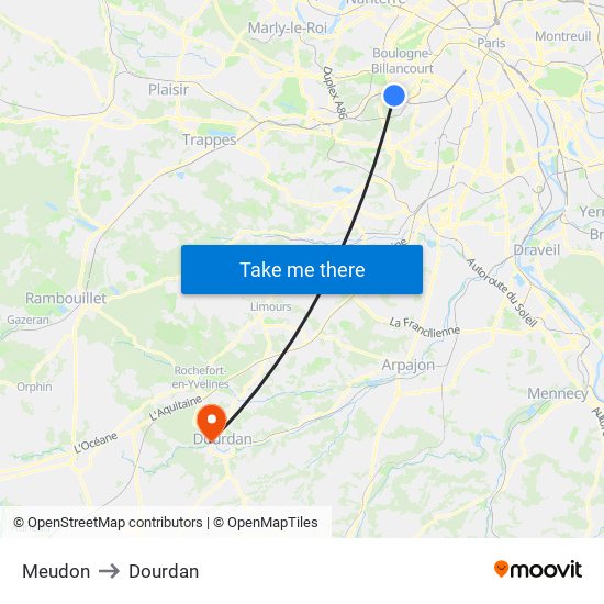 Meudon to Dourdan map