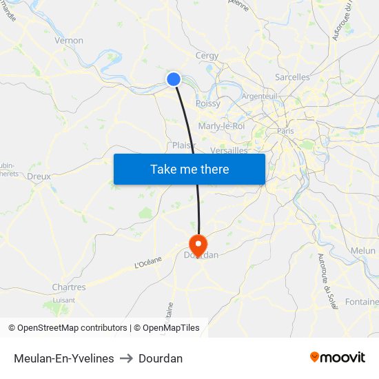Meulan-En-Yvelines to Dourdan map