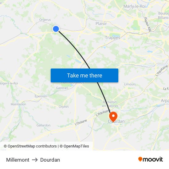 Millemont to Dourdan map