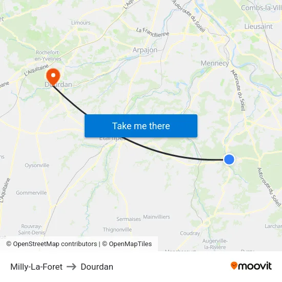 Milly-La-Foret to Dourdan map
