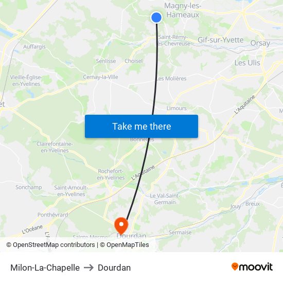 Milon-La-Chapelle to Dourdan map