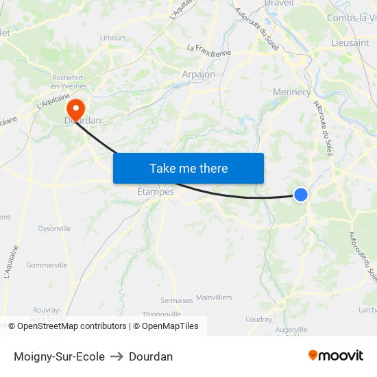 Moigny-Sur-Ecole to Dourdan map