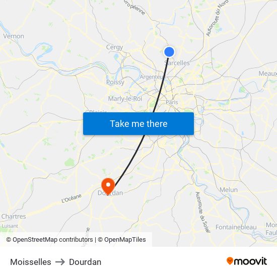 Moisselles to Dourdan map