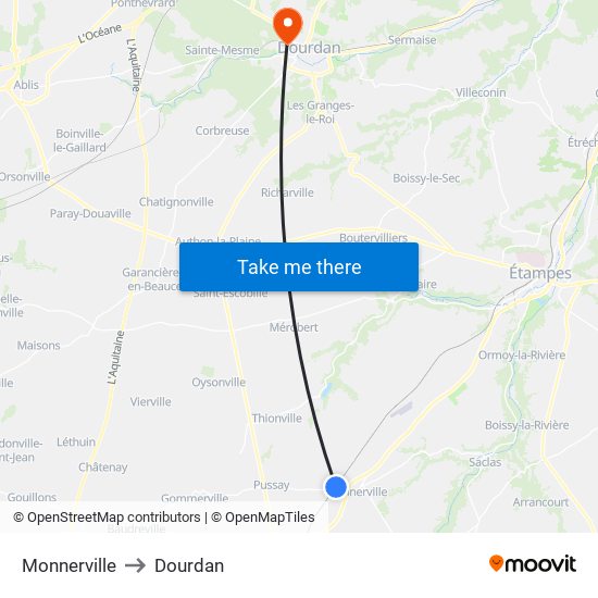 Monnerville to Dourdan map