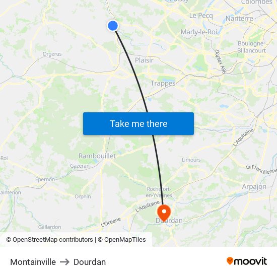 Montainville to Dourdan map
