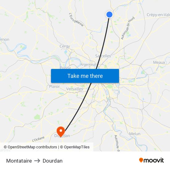 Montataire to Dourdan map