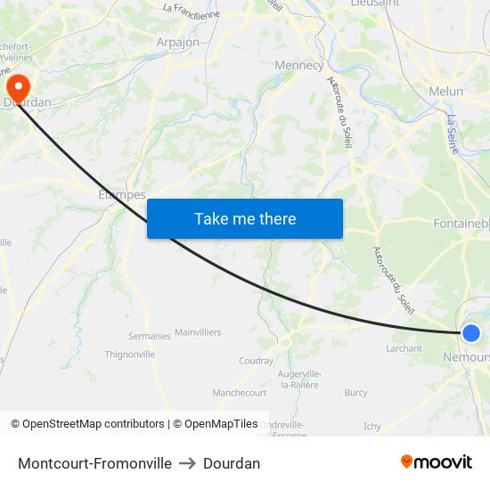 Montcourt-Fromonville to Dourdan map