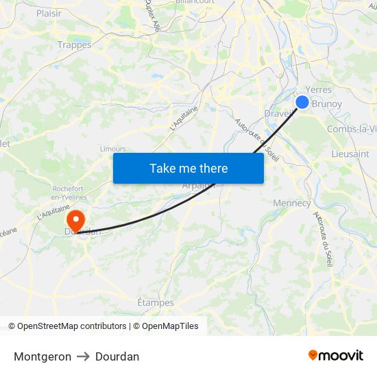 Montgeron to Dourdan map