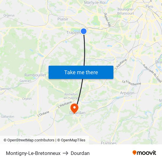 Montigny-Le-Bretonneux to Dourdan map