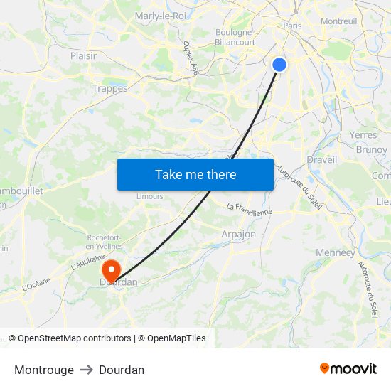 Montrouge to Dourdan map