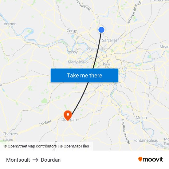 Montsoult to Dourdan map
