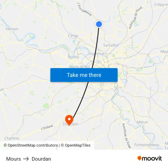 Mours to Dourdan map