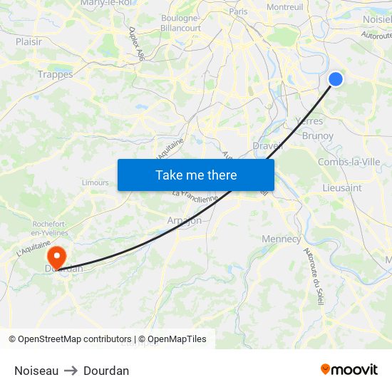 Noiseau to Dourdan map