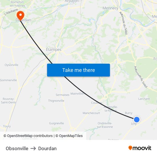 Obsonville to Dourdan map