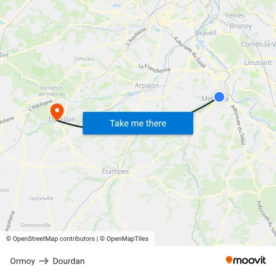 Ormoy to Dourdan map