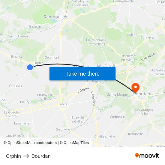 Orphin to Dourdan map