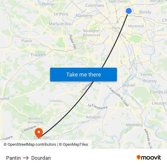 Pantin to Dourdan map