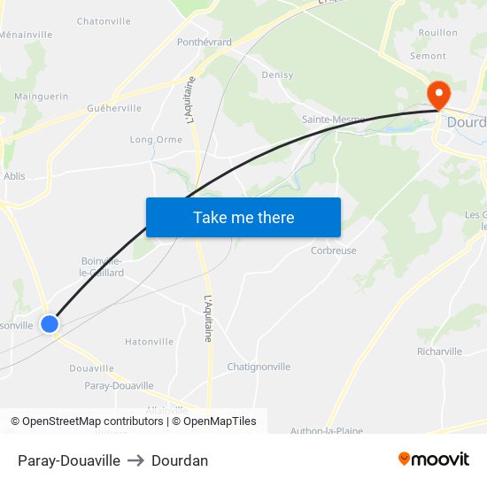 Paray-Douaville to Dourdan map