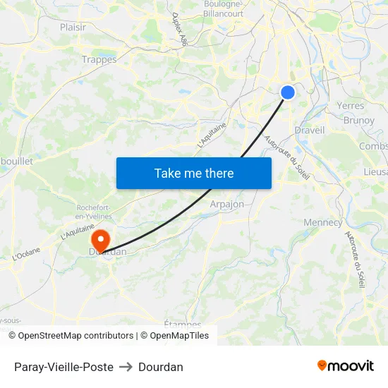 Paray-Vieille-Poste to Dourdan map