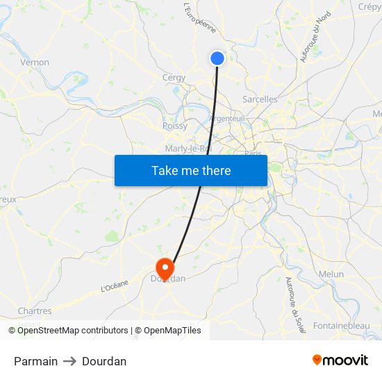 Parmain to Dourdan map