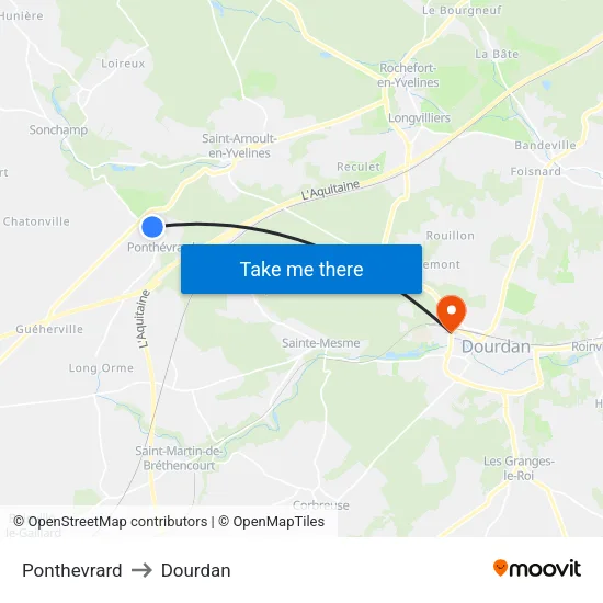 Ponthevrard to Dourdan map
