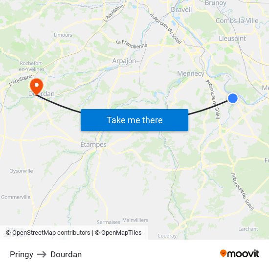 Pringy to Dourdan map