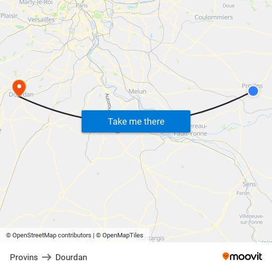 Provins to Dourdan map