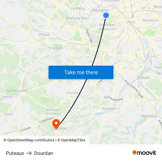 Puteaux to Dourdan map