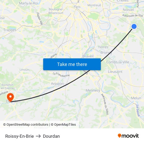 Roissy-En-Brie to Dourdan map