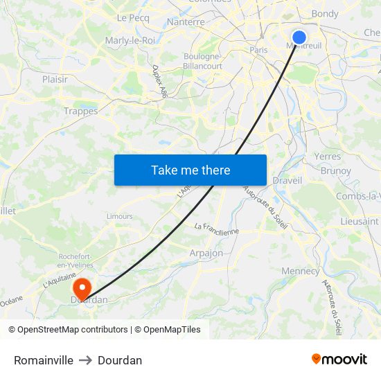 Romainville to Dourdan map