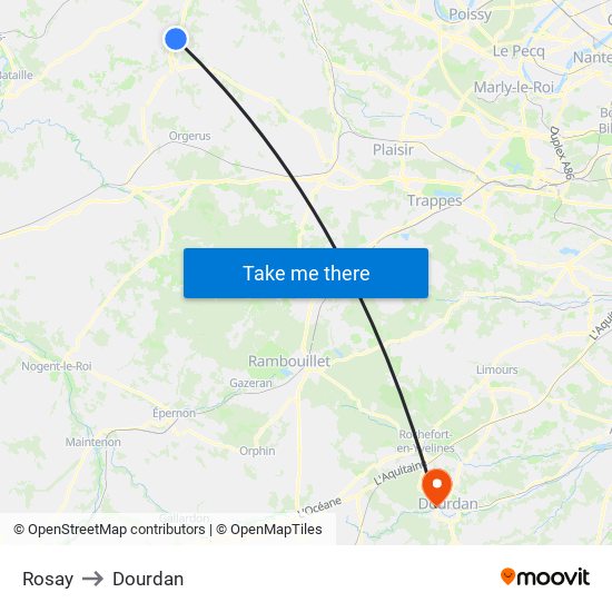 Rosay to Dourdan map