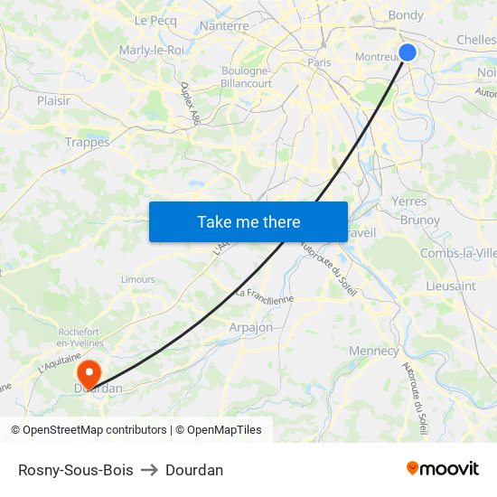 Rosny-Sous-Bois to Dourdan map