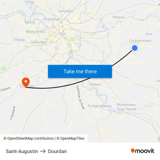 Saint-Augustin to Dourdan map